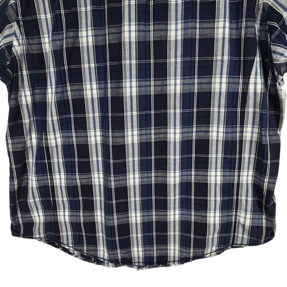 Navy Plaid Pearl Snap Shirt Mens XL Short Sleeve Western Style 100% Cotton - Picture 9 of 10